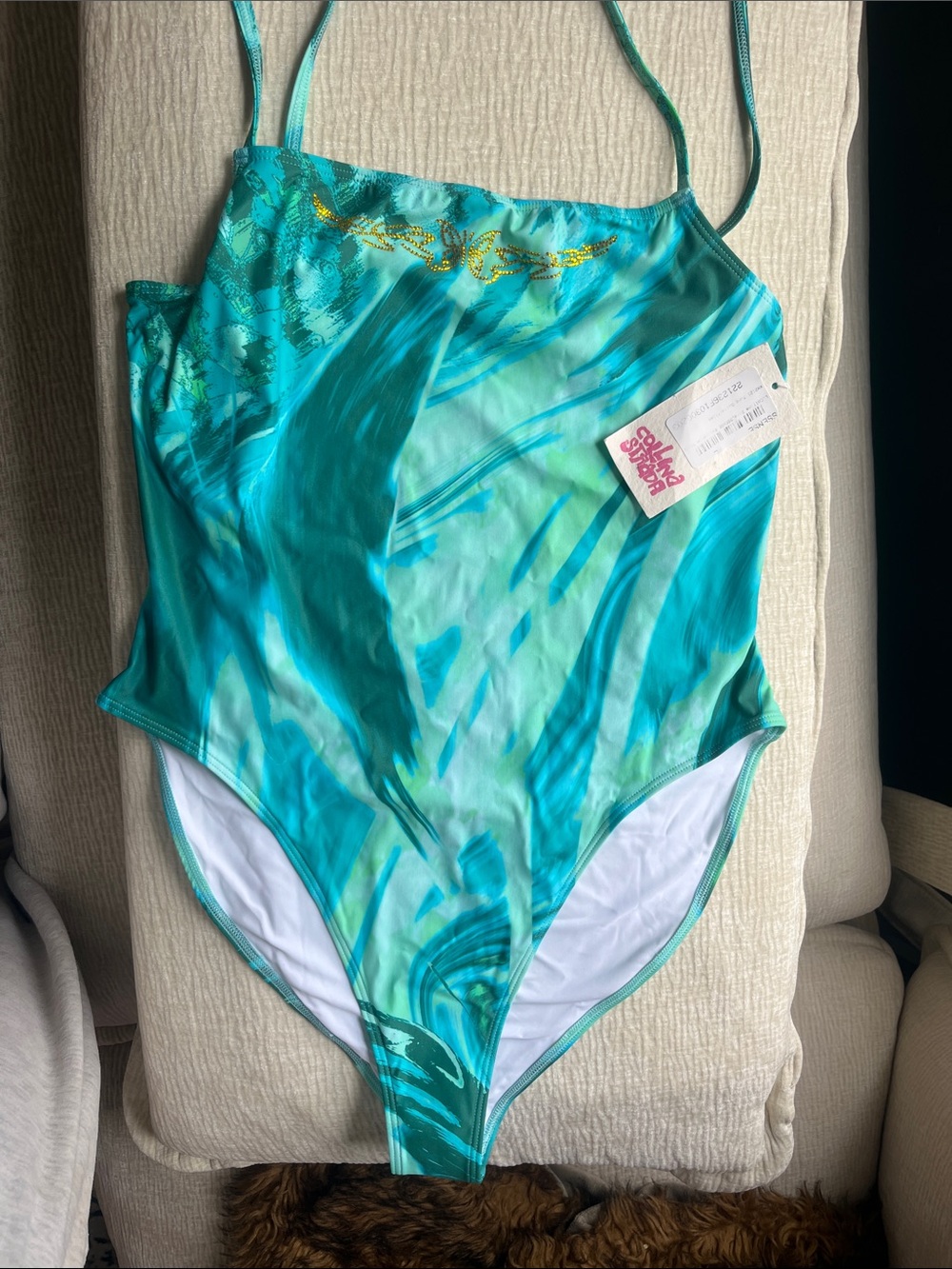 Collina Strada Turquoise & Teal Marble-Print One-Piece Swimsuit